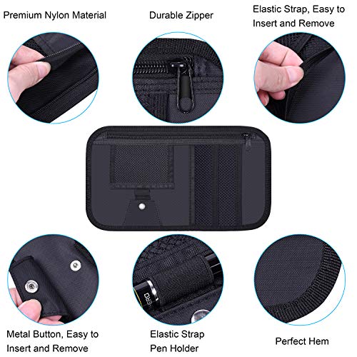 Car Sun Visor Organizer, Wisdompro Vehicle Auto Interior Accessories Storage Pouch Car Registration Holder with Elastic Strap for Sunglass, Documents, Cards, Pen, Drivers License, etc. (Black) by Wisdompro - Image 4