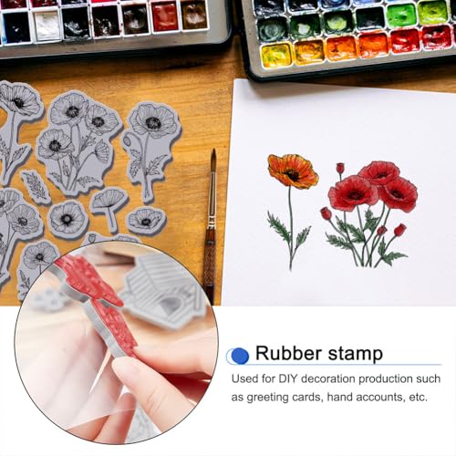 GLOBLELAND Mohnblumen Cling Stamps 22x18 cm Frühling Blumen Haftstempel Pflanze EVA Gummi Stempel Für Die Kartengestaltung Fotoalbum Papierbasteldekor DIY Scrapbooking