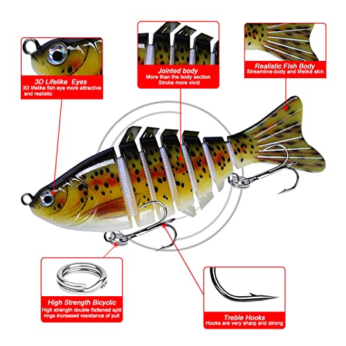 Cancout Fishing Lures For Bass Perch 3Pcs Saltwater Multi Jointed Swimbait Fishing Gear Hard Baits Freshwater Trout Crappie Lifelike Slow Sinking Bionic Swimming Animated Lures Kit #TOP3