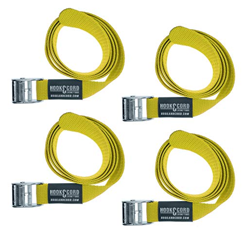 Straps & Buckles - Cinch Tie Down CAM Cargo Utility Lashing Straps - 1" Wide Heavy Duty Webbing (48" CAM - 4 PK, Yellow)