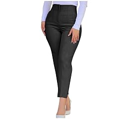 hlysgo Work Pants Women Dressy Casual Slim Fit Office Pants Pleated High Waisted Plain Tapered Leg Trouser Pant