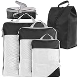 El paquete incluye: un total de 4 piezas organizador de maletas para ahorrar espacio, el tamaño es L tamaño 30x10x40cm, M tamaño 25x10x35cm, S tamaño 20x10x30cm, bolsa para zapatos: 42x21cm
