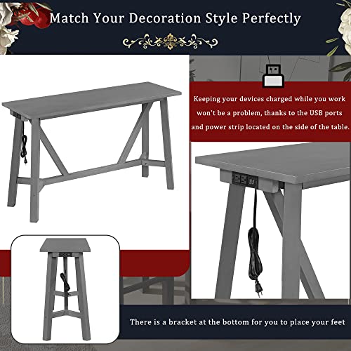 Merax-4-Piece-Wood-Dining-Bar-Table-Set-with-3-Upholstered-Stools-Multipurpose-Home-Kitchen-Furniture-Grey4pcs