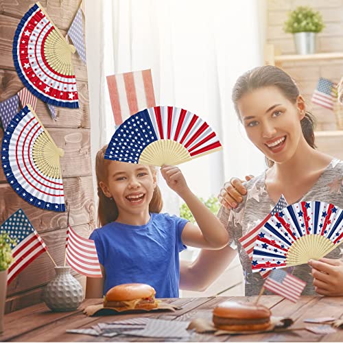 72 Pcs American Handheld Folding Fan Fourth Of July Party Favors Fans 6 Style Independence Day Decorative Fans Usa Stars Stripes Hand Fans For July 4Th Memorial Day Campaign Patriotic Party #TOP4