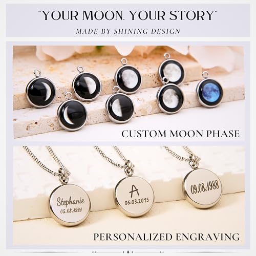 Custom Birth Moon Phase Necklace Jewelry with Gift Box; Special Day Jewelry; Glowing Moon Phase Pendant; Personalized Gift for Birthday, Anniversary, Special Date Necklace3