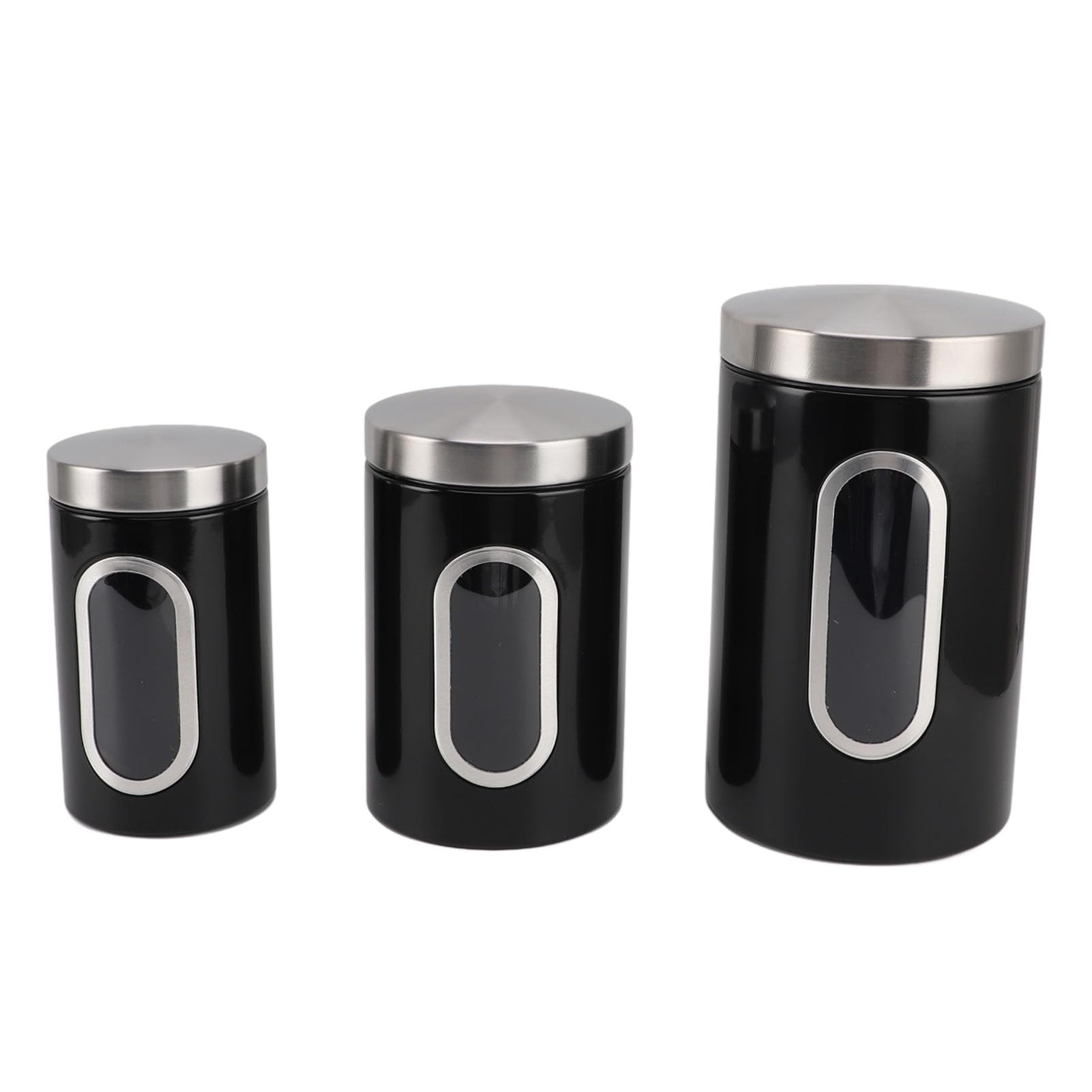 3-teiliges Küchenkanister-Set mit durchsichtigem Fenster, luftdichte Frischhaltedosen für Kaffee, Tee, Zucker, Mehl, stapelbare Kanistergläser aus Eisen mit klarem Sichtdesign für (Schwarz)