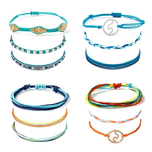 Strand Bracelets Set - Navly Charm Strand Bracelet,Handmade Wave Strand Bracelet,Adjustable Handcrafted Jewelry for Women Girl(12 Pcs)