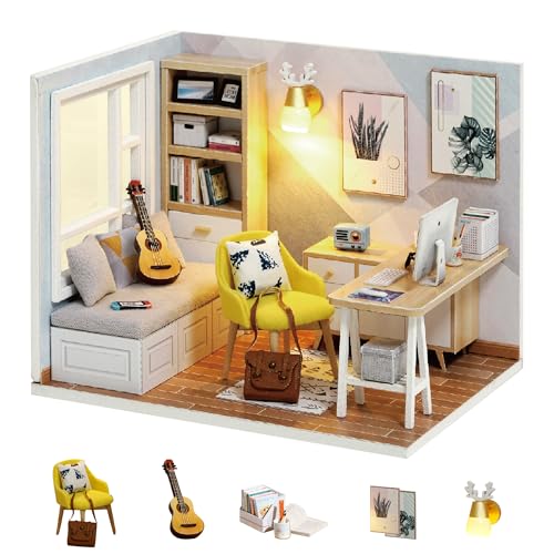 Flever Dollhouse Miniature DIY House Kit Creative Room with Furniture for Romantic Artwork Gift (Sunny Study) by Flever - Used condition - US$13.23
