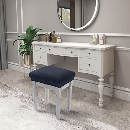 Image of 4 pcs Vanity Stool Bench Covers, Luxury Crease-Resistant Jacquard Fabric Saddle Bar Stool Slipcovers Stretch Washable, (Rectangle, 4 Counts, Navy Blue)