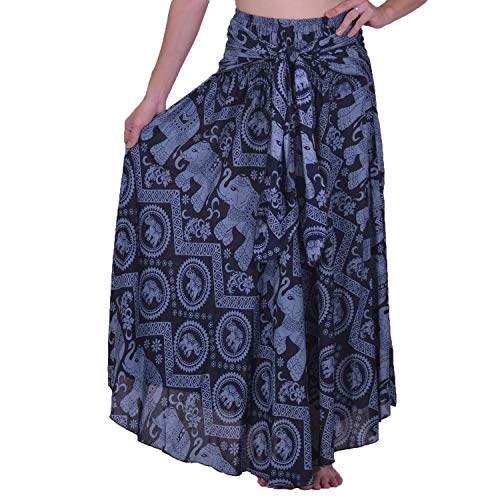 Lofbaz Women's Long Bohemian Maxi Skirt Hippie Gypsy Boho Dress - Elephant 5 Navy OS4
