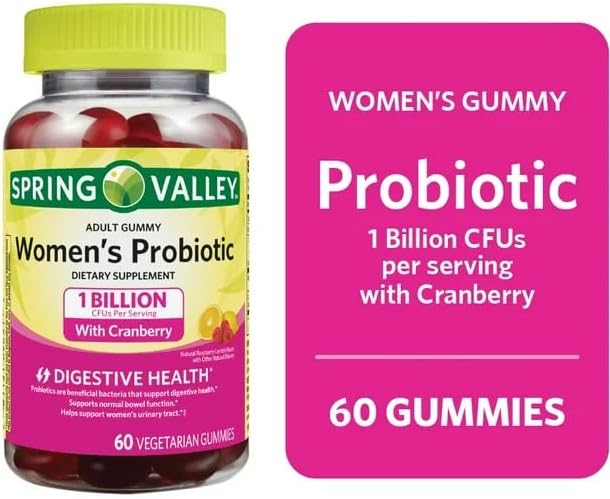 Generic Spring Valley Women's Cranberry Probiotic Supplement Vegetarian Gummies, Raspberry Lemon, 60 Count