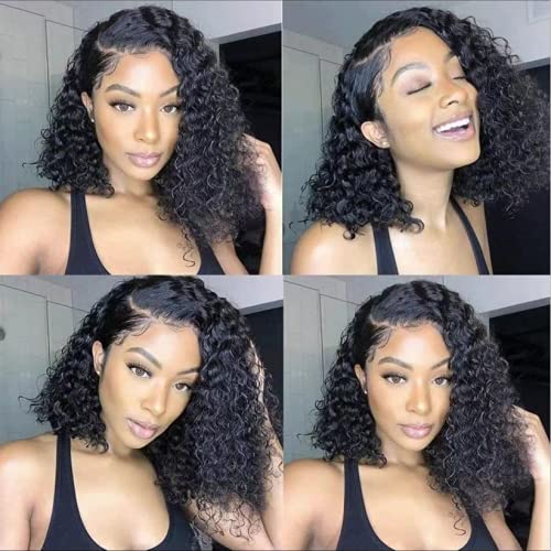 Human Hair Short Curly Bob Wigs Lace Front Wigs Kinky Curly Hair for Black Women 13x4x1 Middle Part Lace Front Wigs Deep Curly Wave Brazilian Virgin Hair 150% Density(1B, 14inch)