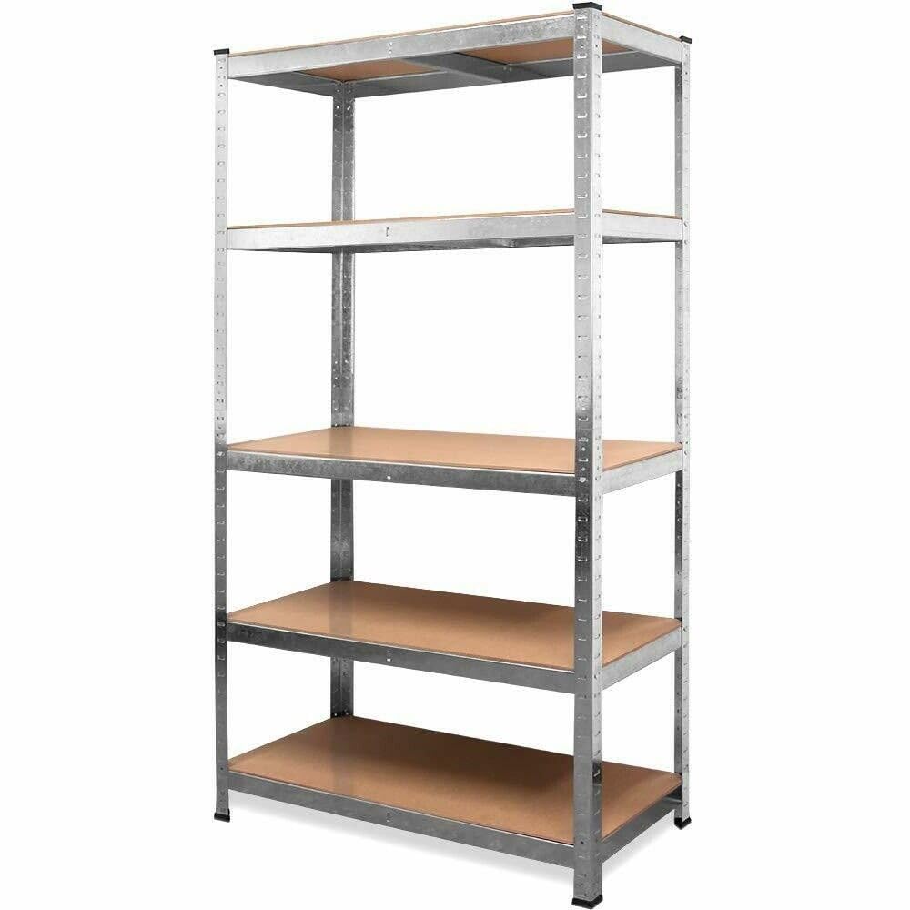 Megashopitalia Scaffale (2 pezzi) Mensola Scaffali Scaffalatura Metallo Zincato 5 Ripiani L90xP40xH180 cm Legno MAX 875KG (Argento)