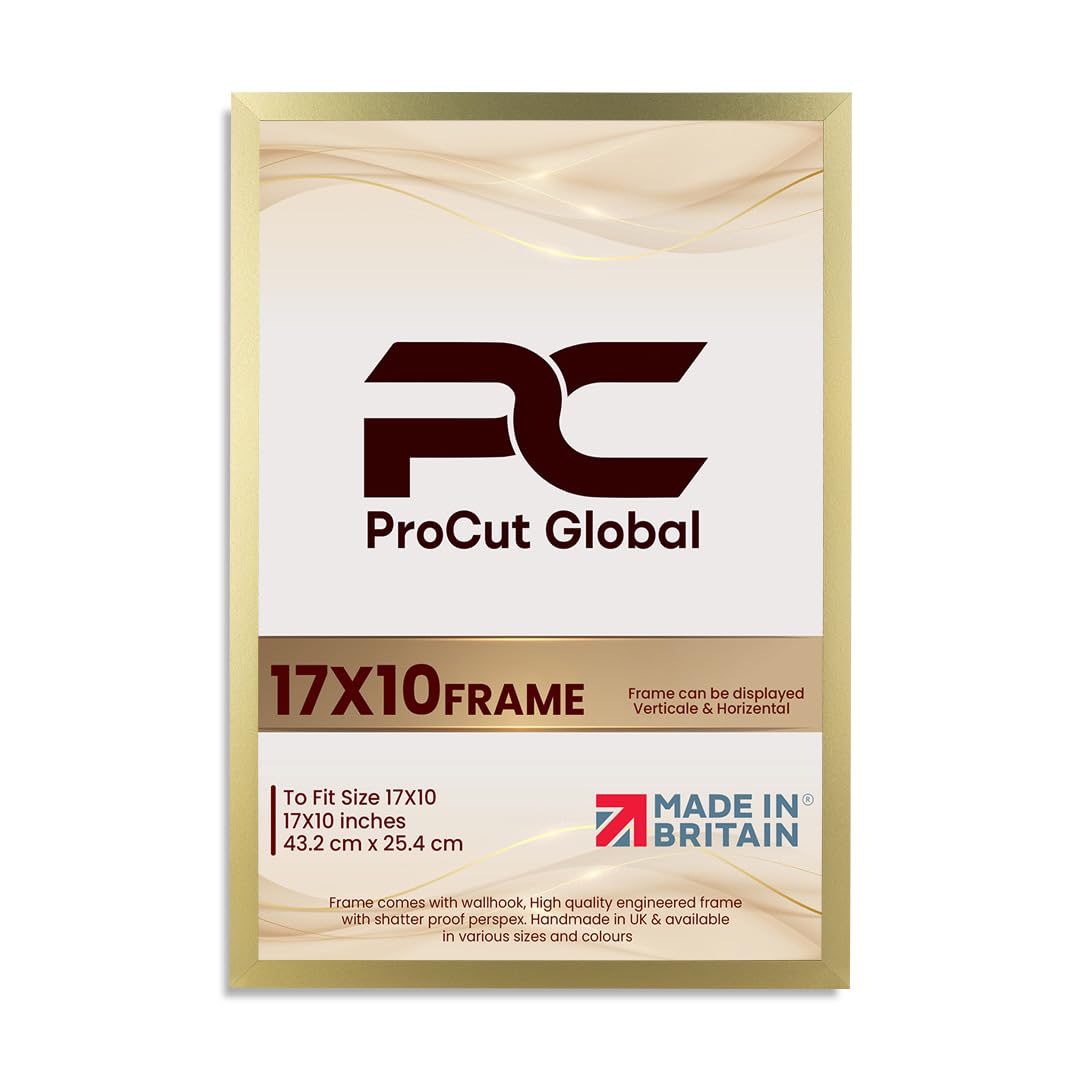 Procut Global 17X10 Gold Picture Frames – Sleek Wooden Photo Frame with Shatterproof Perspex for Wall or Tabletop – Perfect for Posters, Certificates, Prints–Multiple Sizes & Colors Available — image 1