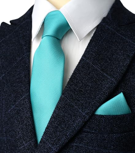 Image of Boy's Solid Tie with Pocket Square Set, Regular Necktie for Children and Kids, Self-Tied