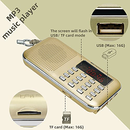 Retekess Pr11 Am Fm Radio Portable, Rechargeable Transistor Radios Small, With Headphone Jack Mp3 Music Player Speaker Support Micro Sd Card For Outdoor (Gold) #TOP4
