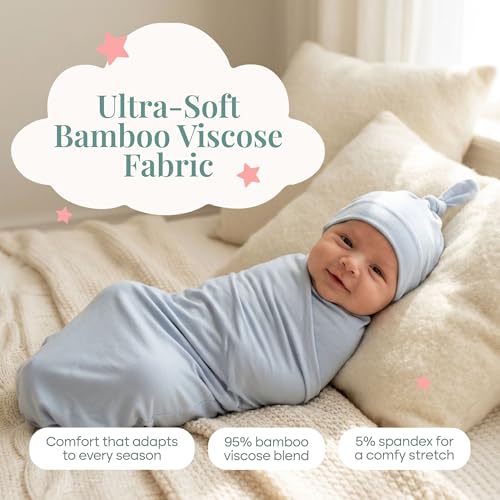 Image of Caden Lane Baby Swaddle & Receiving Blanket, Soft, Breathable & Temperature-Regulating Bamboo Viscose Fabric for Swaddling Newborns, Gender Neutral Infant Blanket for Boys & Girls, Mist Blue