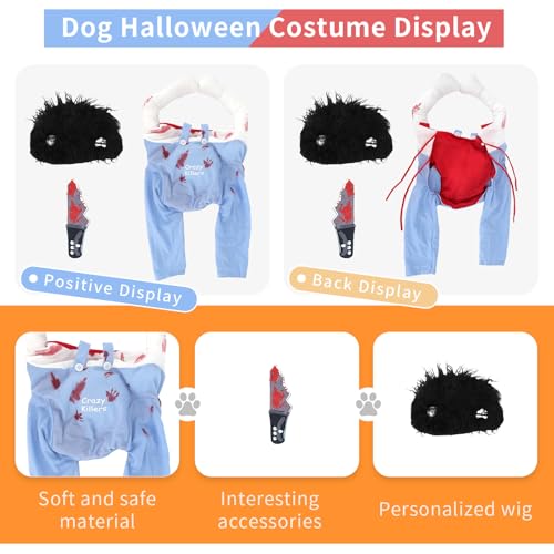 Halloween-Kostüm für Hunde, lustiges kuckiges Hundekostüm, Outfit mit Messer-Perücke, Hundepool-Kleidung, Cosplay, für kleine, mittelgroße und große Katzen und Hunde, Welpen, Wurst, Mops, Französische