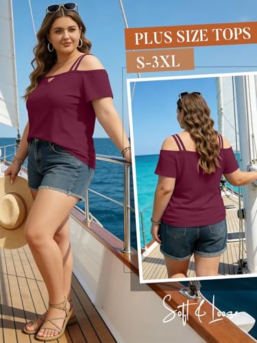 Image of Bliwov Womens Cold Shoulder Tops Short Sleeve Cute Sexy Summer Spring Beach Vacation T Shirts Fashion Outfits Basic Clothes