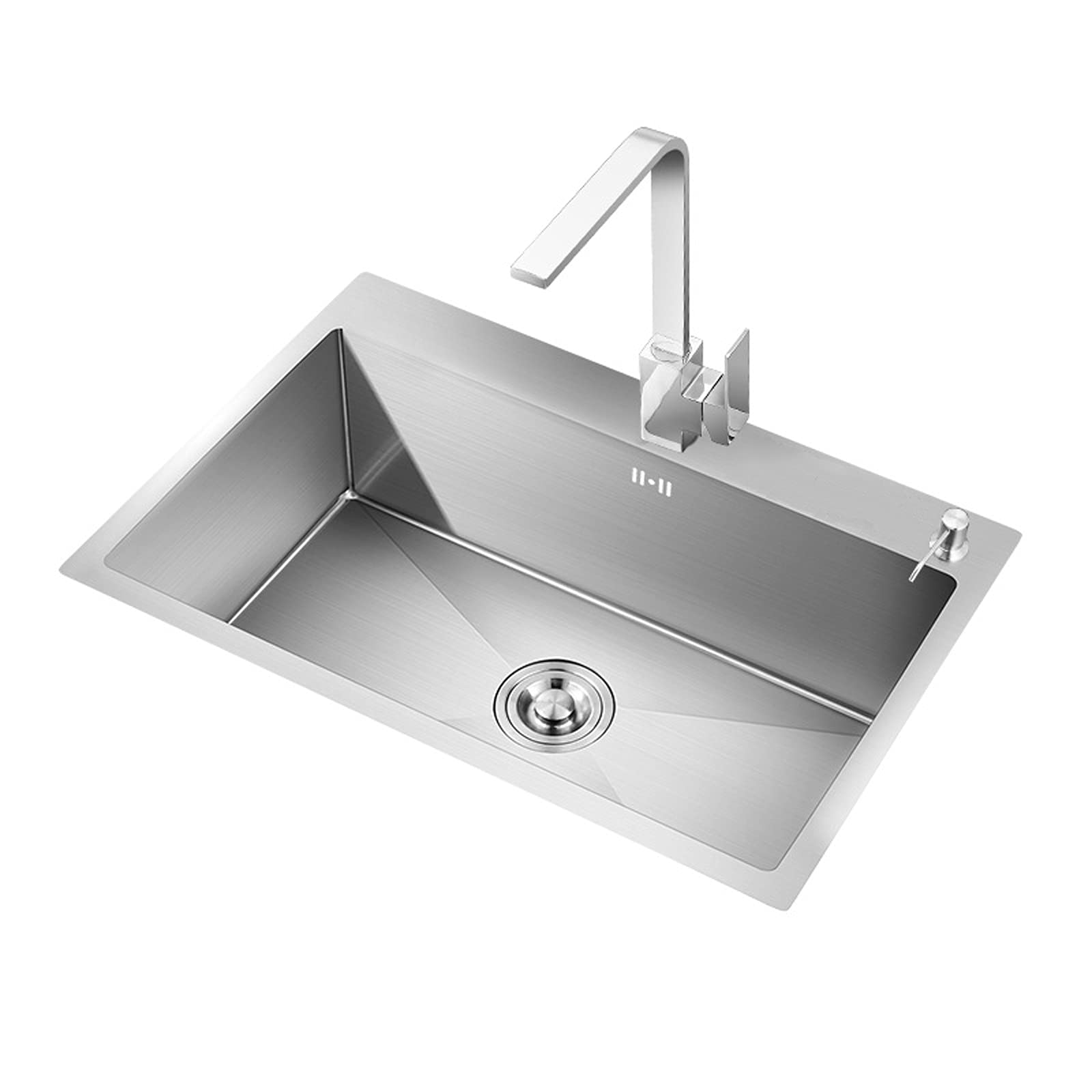 Évier de cuisine cuve unique inox 55x45 avec mitigeur et égouttoir à poser argent