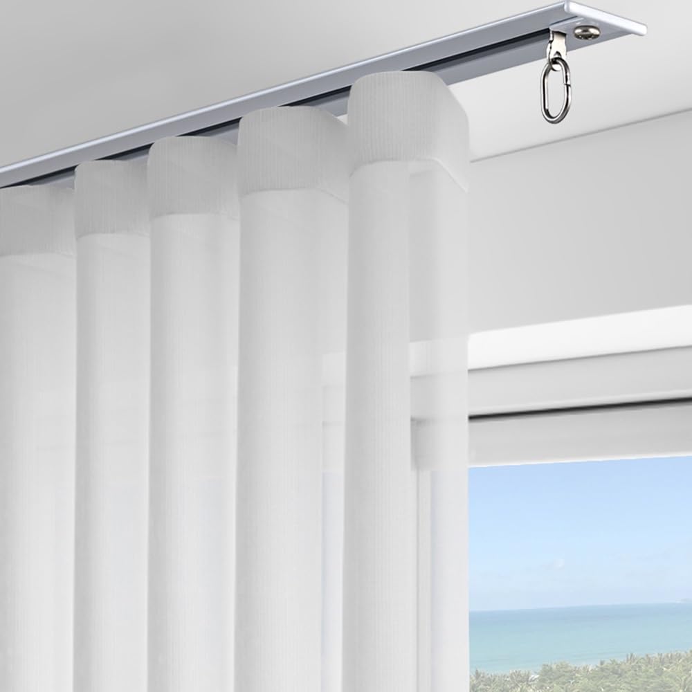 Rail de rideau de plafond de 3 m, système de rails cachés, tringle à rideaux silencieuse, installation facile, blanc, 1 m, parfait pour la décoration d'intérieur et les solutions pour économiser de