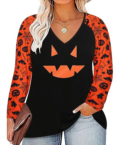 Image of TIYOMI Plus Size Tops for Women Raglan Long Sleeve V Neck T Shirts Casual Color Block Leopard /Floral Tops Winter Tee Shirt