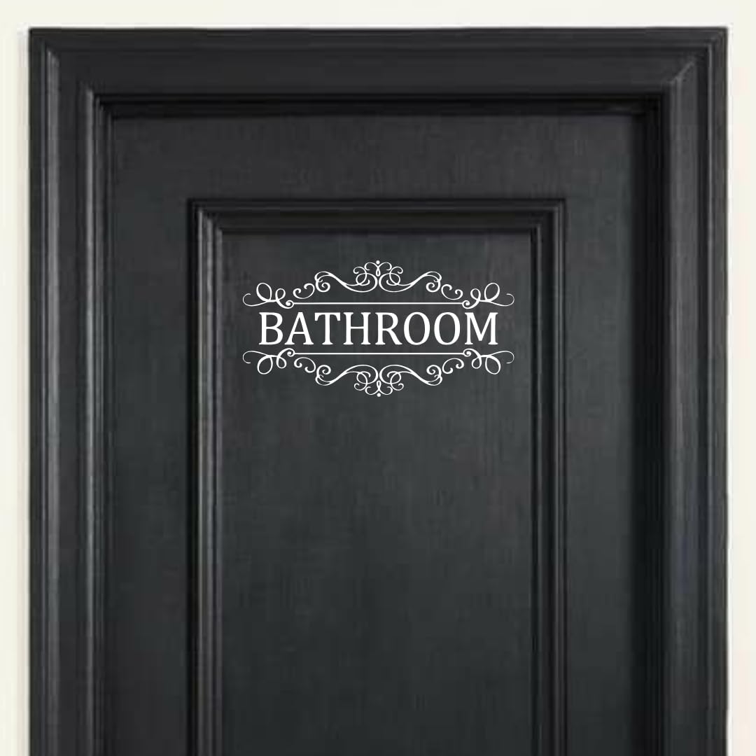 1pc Decorative Door Sign Decal, Bathroom Wall Sticker with Floral Swirl Design, 12x6 Inches for Door or Wall Decoration, Bathroom Stickers Elegant Decor Accessory (White)-image-15