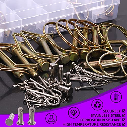Swpeet 254Pcs Heavy Duty 6 Styles 1/4" 2/5”5/16" Hitch Linch Pin and PTO Pins with 304 Stainless Steel Cotter Pin Hair Pin and R Shape Clips Assortment Kit for Farm Tractors Trailers Pins - Image 3
