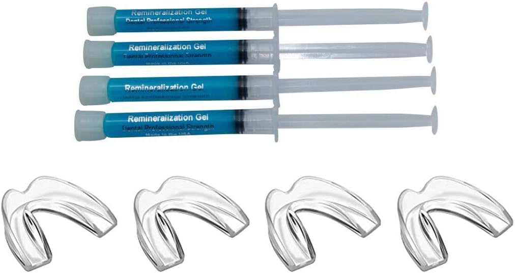 4 Syringes Remineralization Gel with 4 Custom Teeth Trays - Strengthens Enamel - Reduces Sensitivity - Remineralizes and Desensitizes - Great for After Teeth Whitening