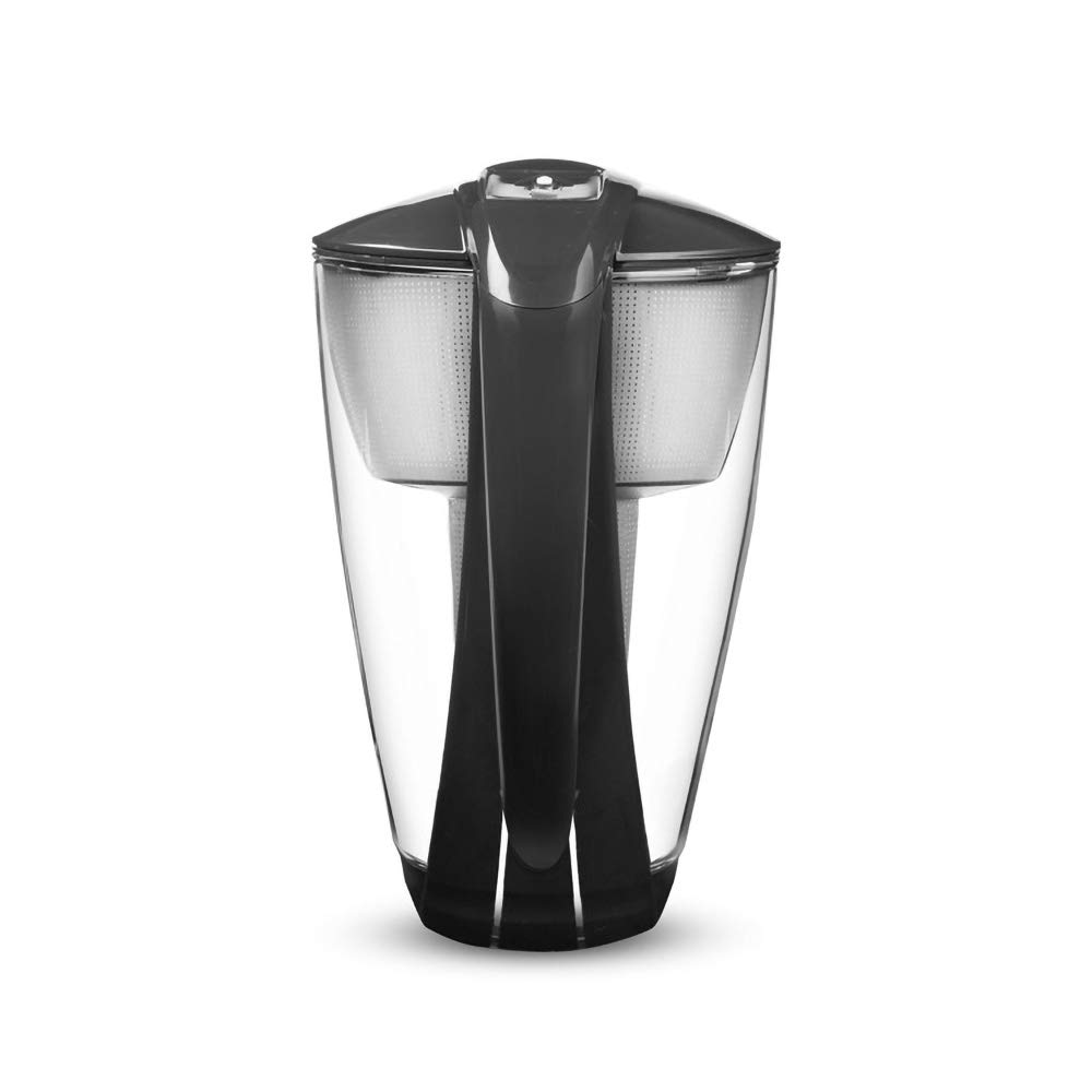 perlopur® Glas-Wasserfilter (anthrz.) +3 Kart. Aquamag +Glas-Trinkfl. | Borosilikatglas, 2 l gesamt, 1 l gefiltert, LED-Anzeige, für classic Kartuschen, Magnesium-Zugabe, ideal für Kaltgetränke