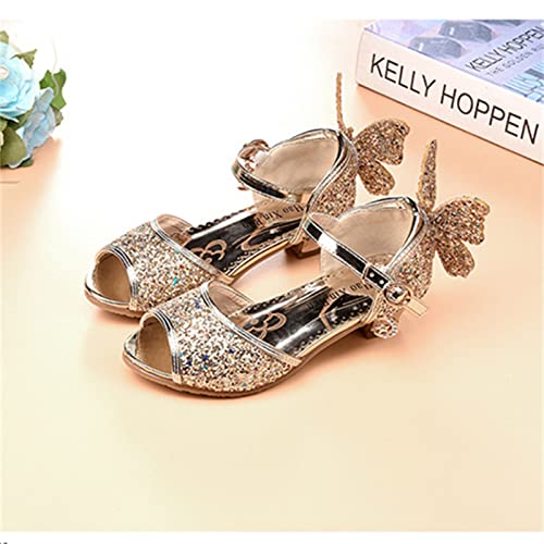 OMEARK Girls Glitter Shoes Sparkly Low Heel Princess Wedding Party Shoes Round Peep Toe Dress Pump Shoes for Kids Toddler with Rhinestone Back Butterfly2