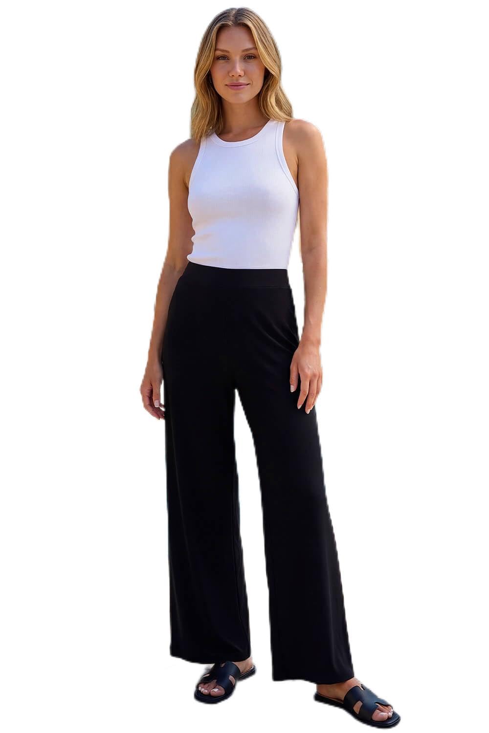 Roman Women's Black Wide Leg Stretch Trousers In | : Size 22