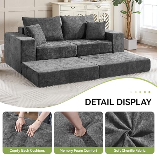 Image of 79 inch Boneless Cloud Modular Sectional Loveseat Sofa Couch, Dark Grey