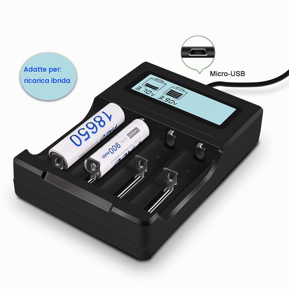Caricabatterie PALO 18650 con display LCD intelligente Ricarica rapida per 18650 16340 14500 26650 Batterie ricaricabili agli ioni di litio da 3,7 V (batterie non incluse)