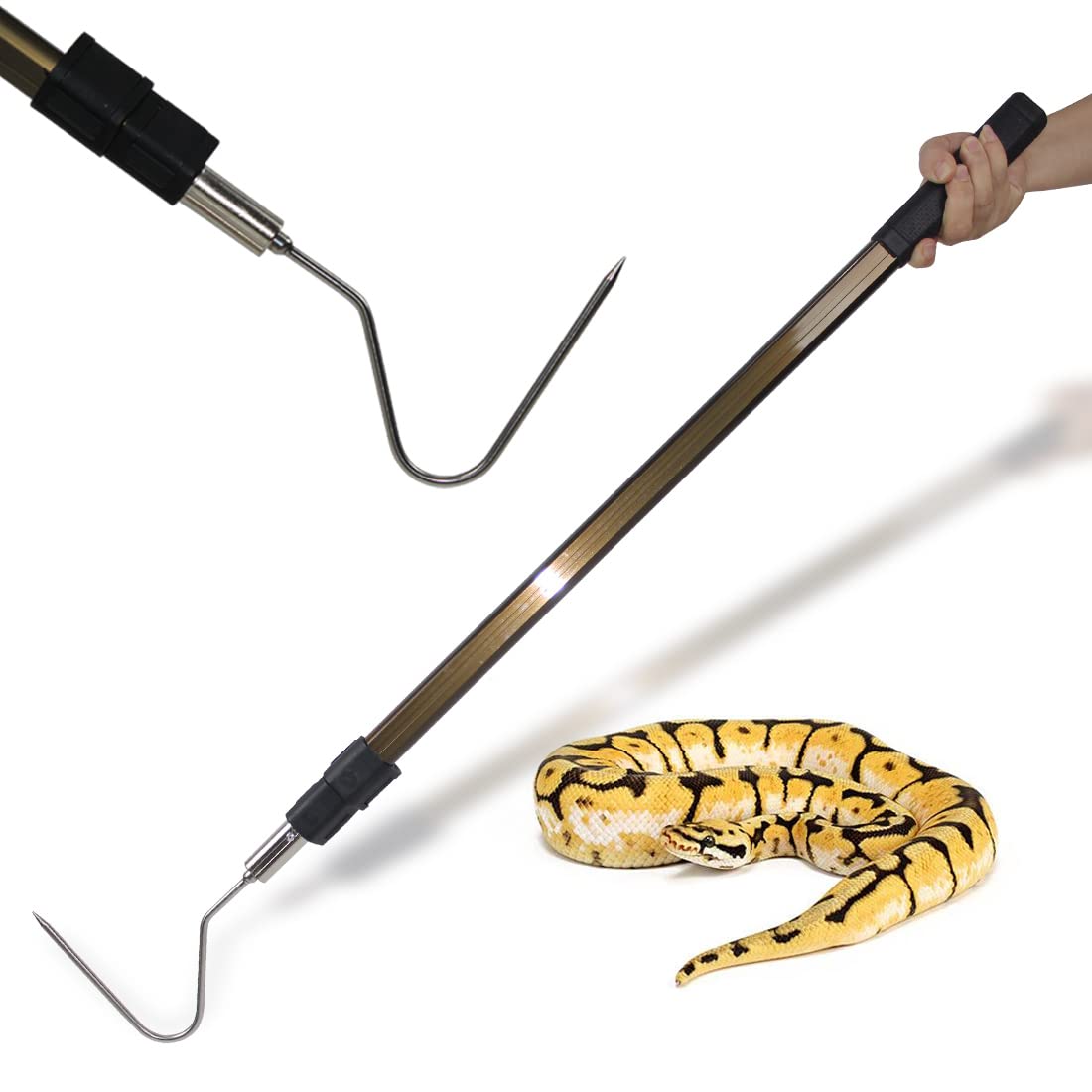 66" Snake Hook Reptile Catcher Stick Tongs Grabber Handling Tool for Rattlesnakes Python Copperhead Removal Catching