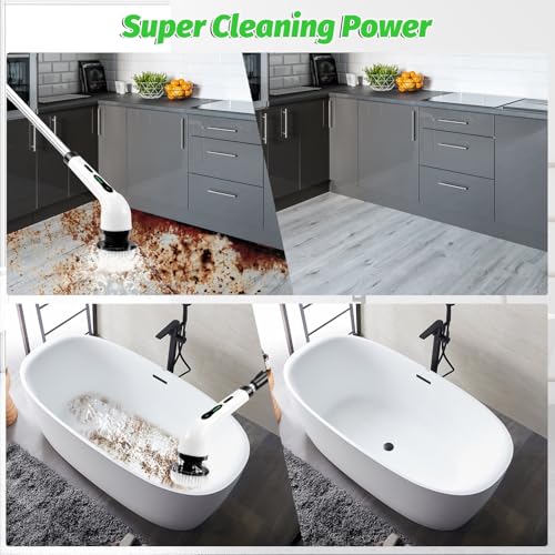 Image of Electric Spin Scrubber, Cordless Cleaning Brush Waterproof with 9 Replaceable Brush Heads, 1.5H Power Dual Speed, 2024 New Shower Scrubber with Extension Handle for Bathroom Tub Tile Floor Car