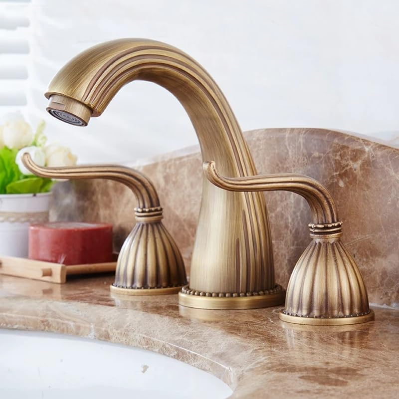 CMBSSTFC Rubinetto della Cucina, rubinetti per lavello della Cucina, rubinetti per lavabo antichi in Ottone Rubinetto per lavabo Classico con Doppia Maniglia a Croce Rubinetti per lavabo a 3 Fori per