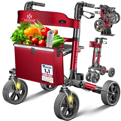KESSER Rollator Aluminium Set, Leichtgewicht-Reiserollator mit Vollausstattung, 3-fach faltbar für Kofferraum klappbar Reise und Flug, Höhe verstellbar, Gurt, Stockhalter Gehwagen Laufhilfe Gehhilfe KESSER Rollator Aluminium Set, Leichtgewicht-Reiserollator mit Vollausstattung, 3-fach faltbar für Kofferraum klappbar Reise und Flug, Höhe verstellbar, Gurt, Stockhalter Gehwagen Laufhilfe Gehhilfe