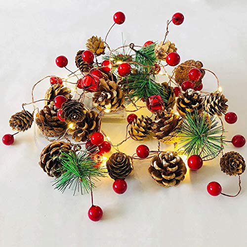 Preisvergleich Produktbild Weihnachtsgirlande mit Lichterkette, 20 Led Lichterkette Weihnachtsbaum, 2m Tannengirlande mit Beleuchtung Batteriebetrieben, Beleuchtung Weihnachten für Haus, Treppe,TreppengeläNder, Kamin, TüR