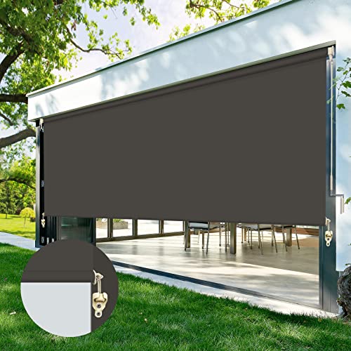 ZY Blinds Exterior Blackout Cordless Window Blinds, Waterproof Dark Grey Fabric Outdoor Roller Shades, Sunlight Protection Pull Shade Privacy Screen for Deck, Porch, Balcony, Backyard