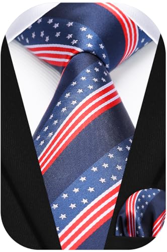 Image of HISDERN Stripe Tie Mens Ties with Pocket Square Set Classic 3.4'' Silk Formal Necktie Handkerchief for Business Wedding