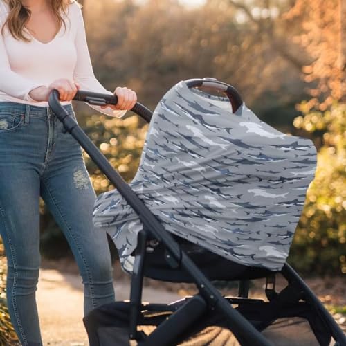 Image of Coldinair Shark Baby Car Seat Covers for Boys Girls Multi-use Cover Baby Carseat Canopy Cow Print Nursing Cover for Breastfeeding