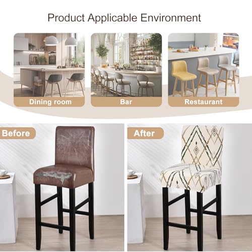 Image of SearchI Bar Stool Covers Set of 4, Stretch Washable Barstool Seat Covers, Counter Height Chair Covers for Kitchen Dining Room Cafe (Brown Green Stripe)