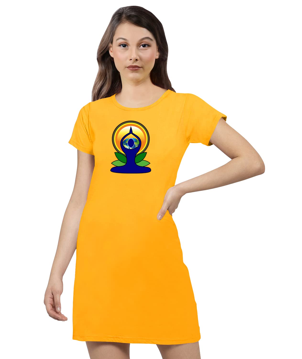 OPLU Women's Regular Fit Knee Length Yoga Day Logo Cotton Printed Round Neck Half Sleeves Yoga Tshirt. Yoga, Exercise, Fitness, Health,Trending Tshirts, Pootlu.-picture-12