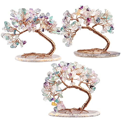 KYEYGWO Fluorite Crystal Money Tree FengShui Bonsai Figurines with Agate Slices Base - Image 4