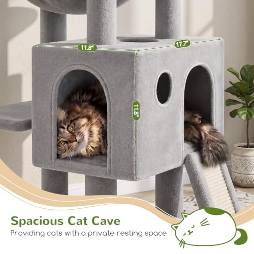 Image of Globlazer Heavy Duty Cat Tree, 70 inch Sturdy Cat Tree for Indoor Cats Extra Large Cat Tower with Scratching Post, Hammock, Cat Condo for Adult Cats Kittens, F70 Pro, Light Grey