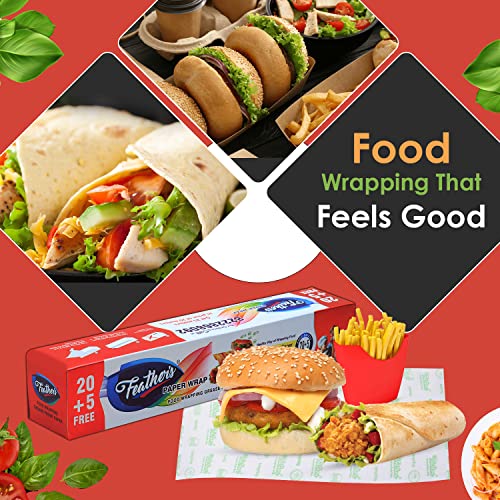 Image of Feather's Multipurpose Food Wrapping Paper Roll | Pack of 1, 25m | Baking Paper | Butter Paper | Parchement Paper for Baking and Air Fryer | Roti, Sandwich, Rolls, Lunch and Packaging