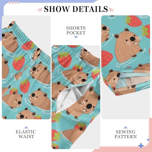 Pajama Pants Sleep Pants Soft Elastic Waist Pajama Lounge Pants Red Strawberry Cute Capybara for 6-14 Years Old4