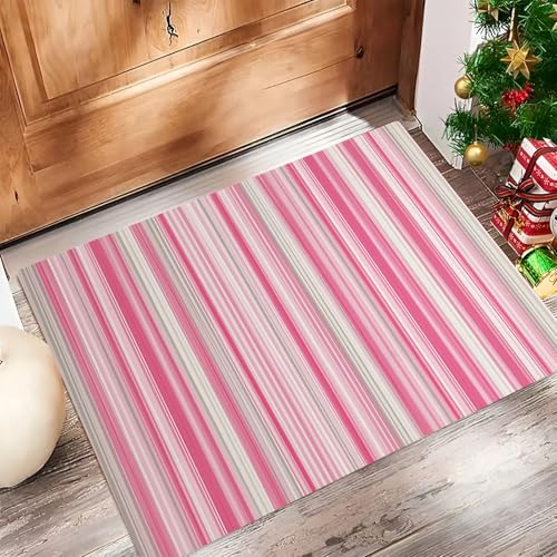 Tapis de porte 90x150cm à rayures dégradées rose et blanc - 3