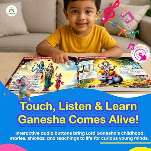 Image of Kiddale My Friend Ganesha - Touch & Listen Story Book for Kids | 28 Interactive Sound Buttons | Learn About Lord Ganesha's Stories, Shlokas & Values | Ideal for Ages 3+